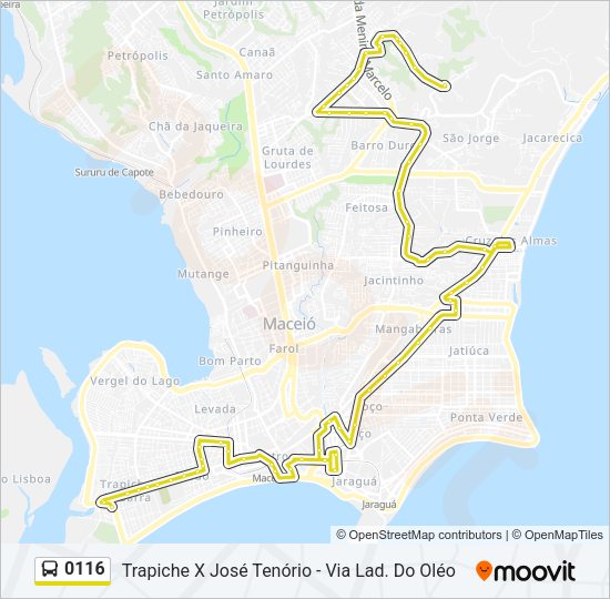 Mapa da linha 0116 de ônibus