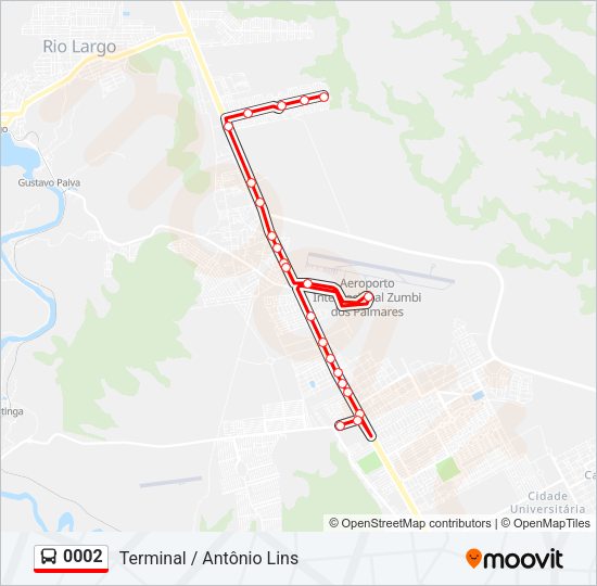 Mapa da linha 0002 de ônibus