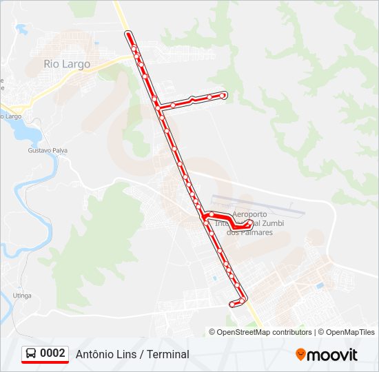 Mapa da linha 0002 de ônibus