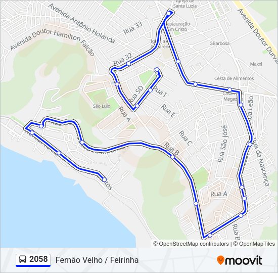 Mapa da linha 2058 de ônibus