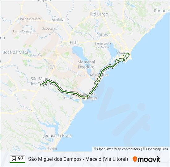 Mapa da linha 97 de ônibus