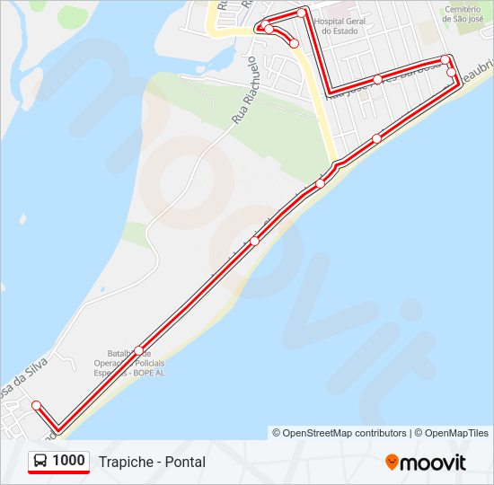 Mapa da linha 1000 de ônibus