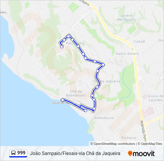 Mapa da linha 999 de ônibus