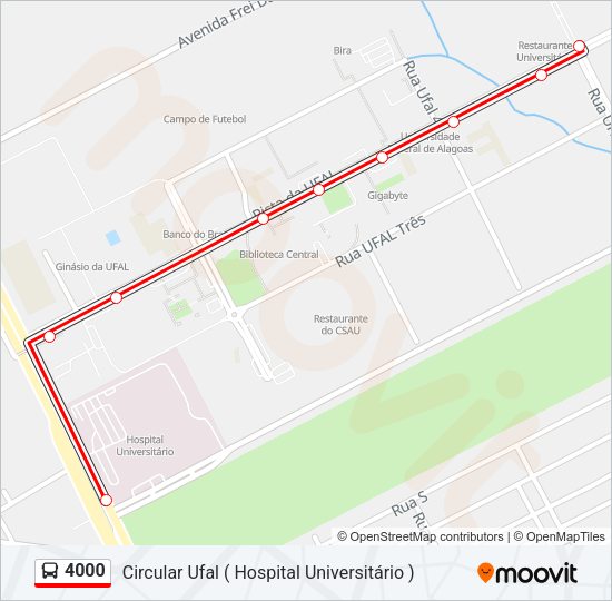 Mapa da linha 4000 de ônibus