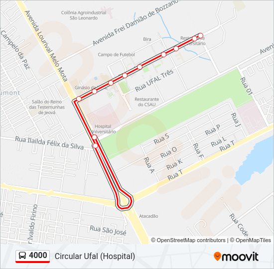 Mapa da linha 4000 de ônibus