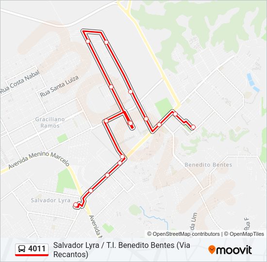 Mapa da linha 4011 de ônibus