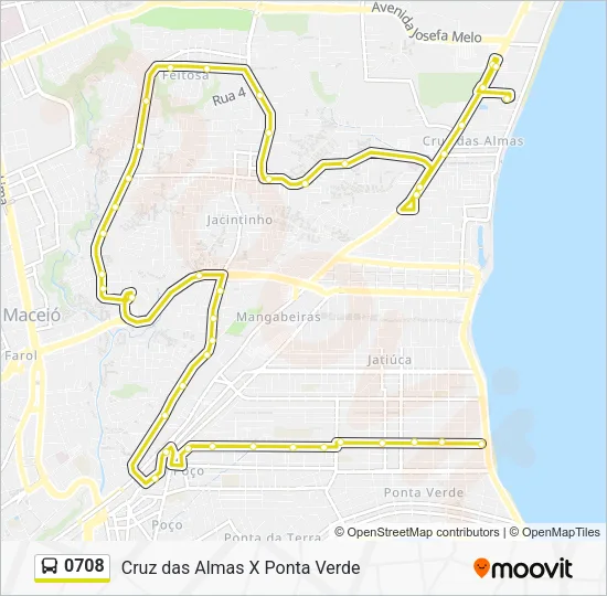 Mapa da linha 0708 de ônibus