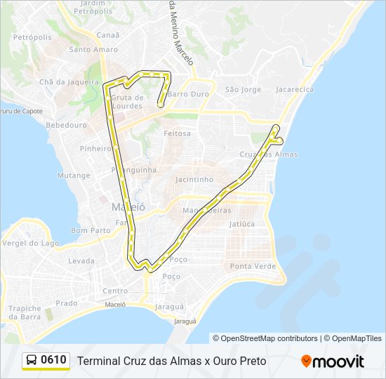 Mapa da linha 0610 de ônibus