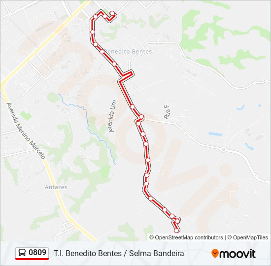 Mapa da linha 0809 de ônibus