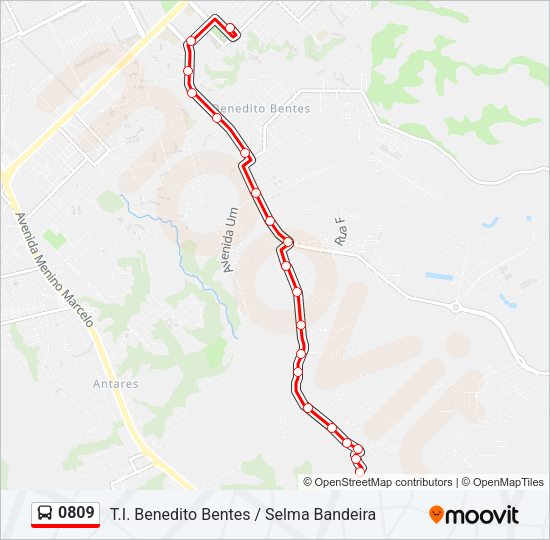 Mapa da linha 0809 de ônibus