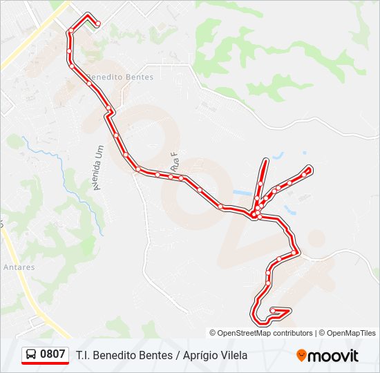 Mapa da linha 0807 de ônibus
