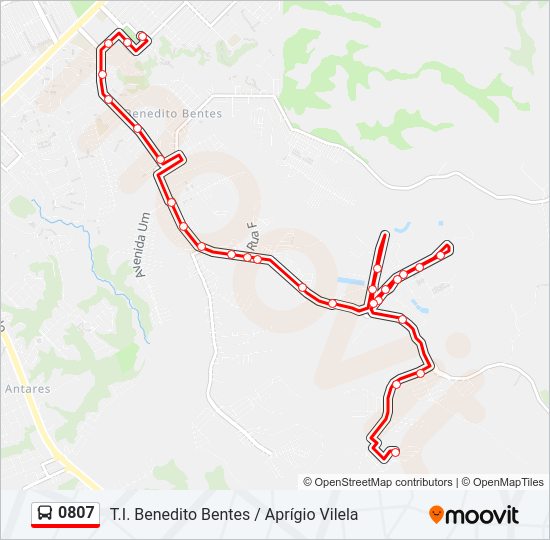 Mapa da linha 0807 de ônibus