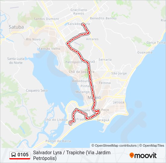 Mapa da linha 0105 de ônibus