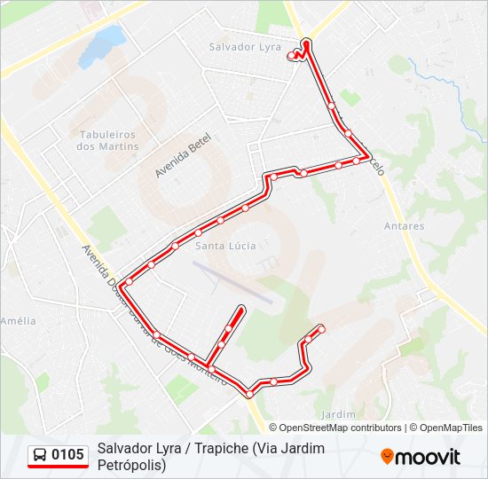 Mapa da linha 0105 de ônibus