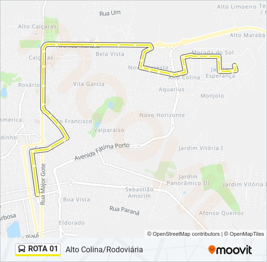 Mapa da linha ROTA 01 de ônibus