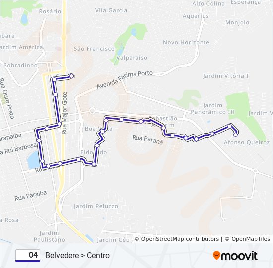 Mapa da linha 04 de ônibus