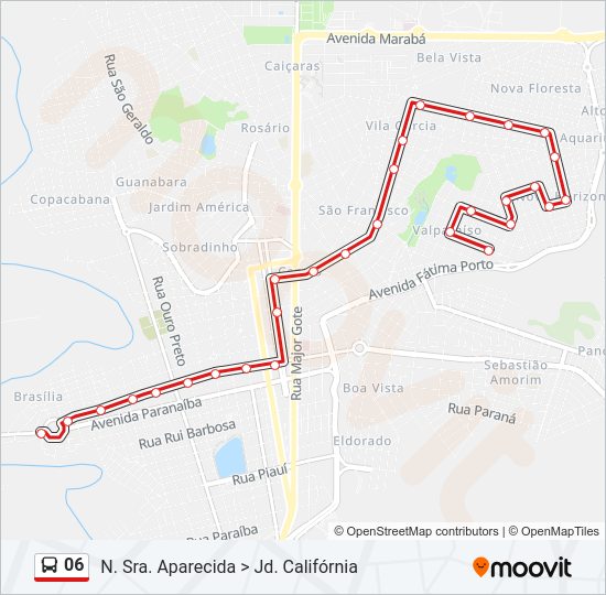 Mapa da linha 06 de ônibus