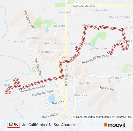 Mapa da linha 06 de ônibus
