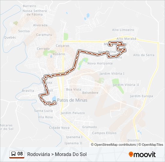 Mapa da linha 08 de ônibus