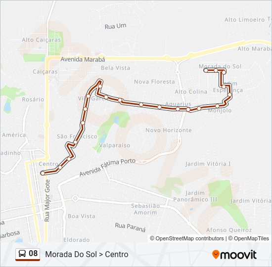 Mapa da linha 08 de ônibus