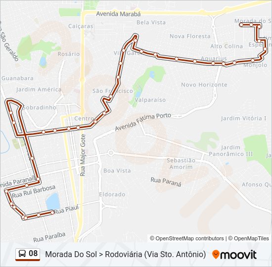 Mapa da linha 08 de ônibus