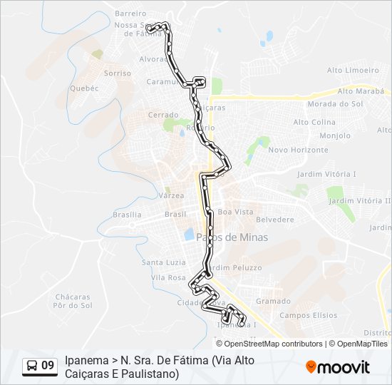 Mapa da linha 09 de ônibus