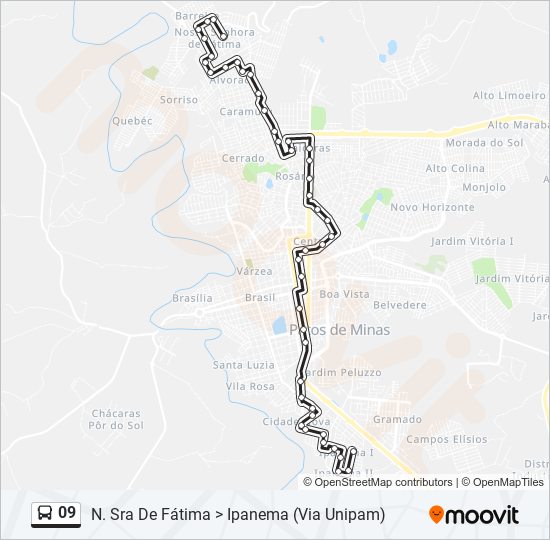 Mapa da linha 09 de ônibus