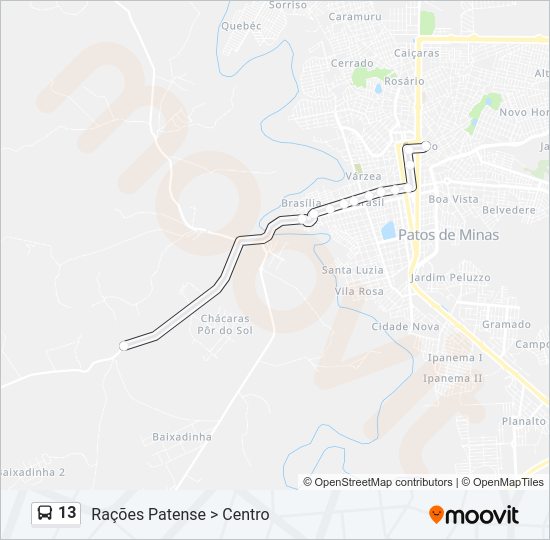 Mapa da linha 13 de ônibus