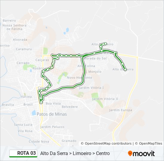 Mapa da linha ROTA 03 de ônibus