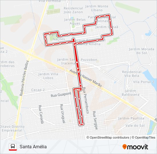 Mapa da linha RAMO 4A SANTA AMÉLIA de ônibus