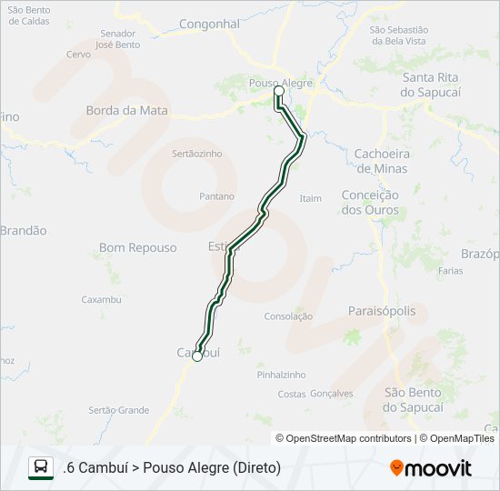 Mapa da linha 3959 CAMBUÍ/POUSO ALEGRE de ônibus