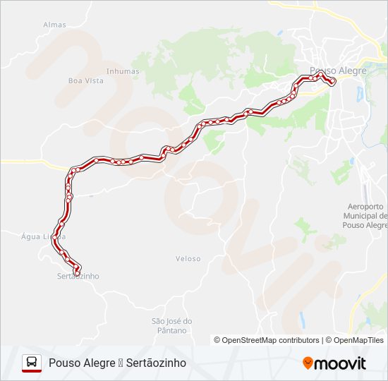 Mapa da linha 3516A SERTÃOZINHO/POUSO ALEGRE de ônibus
