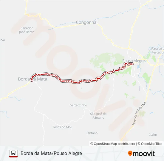 3516.8 BORDA DA MATA/POUSO ALEGRE Bus Line Map