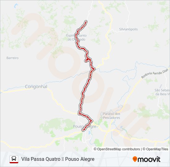 Mapa da linha 3528 POUSO ALEGRE/VILA PASSA QUATRO de ônibus