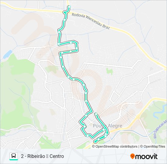 Mapa da linha 221 CENTRO/RIBEIRÃO de ônibus
