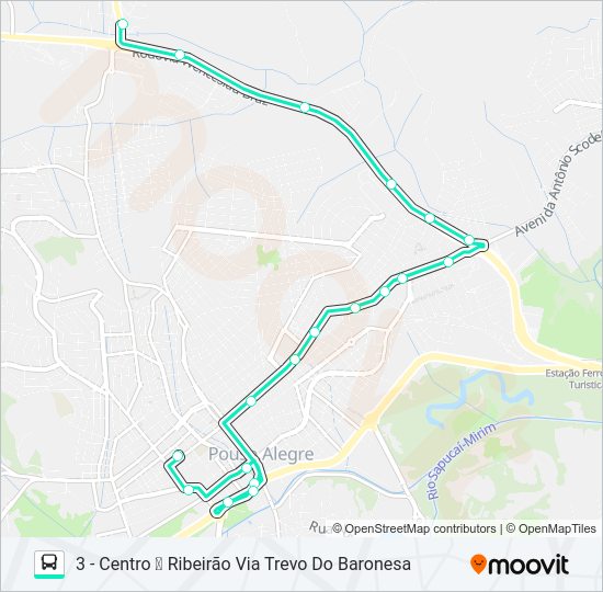 Mapa da linha 221 CENTRO/RIBEIRÃO de ônibus