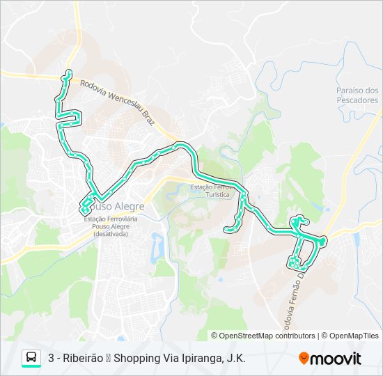 Mapa da linha 206 RIBEIRÃO/SHOPPING de ônibus