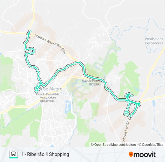 Mapa da linha 206 RIBEIRÃO/SHOPPING de ônibus