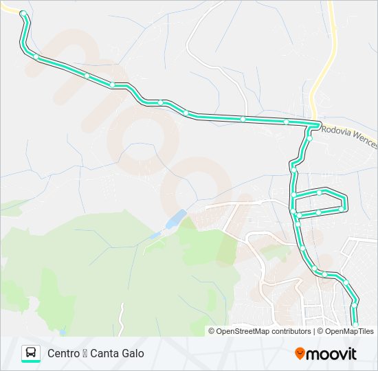 Mapa da linha 287 CENTRO/CANTA GALO de ônibus