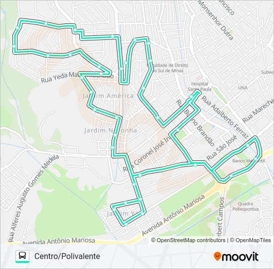 Mapa da linha 215 CENTRO/POLIVALENTE de ônibus
