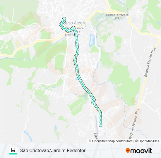 Mapa da linha 210 SÃO CRISTÓVÃO/JARDIM REDENTOR de ônibus