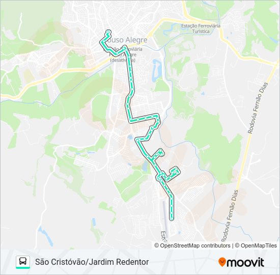 Mapa da linha 210 SÃO CRISTÓVÃO/JARDIM REDENTOR de ônibus