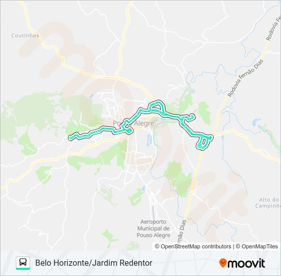 Mapa da linha 207 BELO HORIZONTE/JARDIM REDENTOR de ônibus