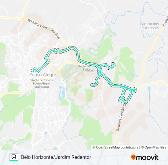 Mapa da linha 207 BELO HORIZONTE/JARDIM REDENTOR de ônibus