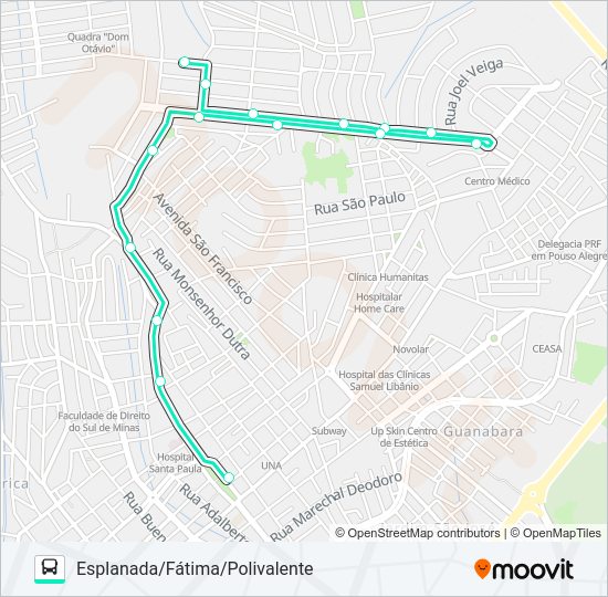 Mapa da linha 211 ESPLANADA/FÁTIMA/POLIVALENTE de ônibus