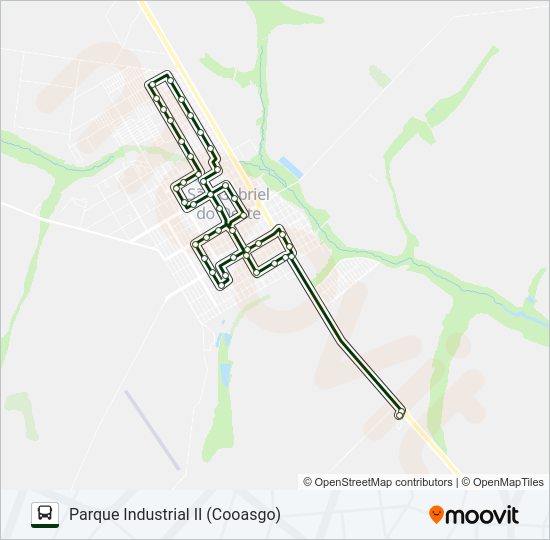 Mapa da linha 002 PARQUE INDUSTRIAL II (COOASGO) de ônibus