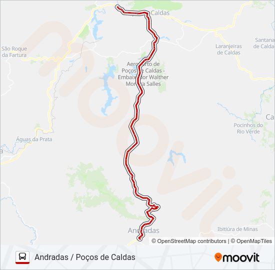 Mapa da linha 3923 ANDRADAS / POÇOS DE CALDAS de ônibus