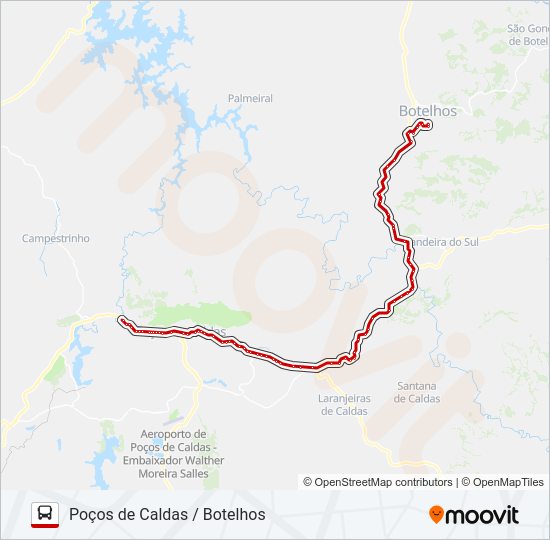 Mapa da linha 3800.2 POÇOS DE CALDAS / BOTELHOS de ônibus