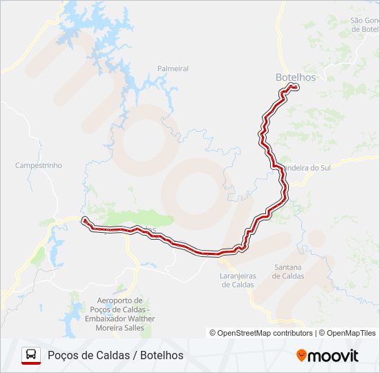 Mapa da linha 3800.2 POÇOS DE CALDAS / BOTELHOS de ônibus