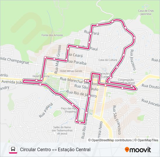 Mapa da linha A001 CIRCULAR CENTRO de ônibus